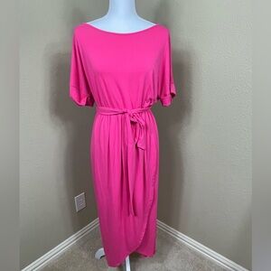 Zenana size medium Barbie pink midi dress with tulip hem